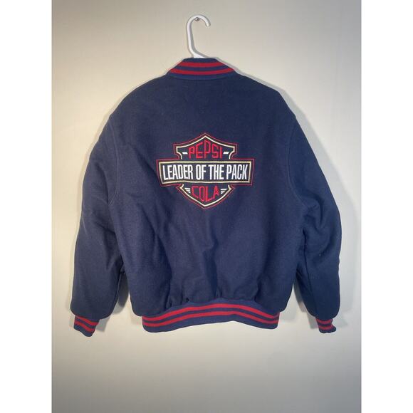 Original Holloway College Varsity Pepsi Logo Jacket Navy Red Size L - Picture 7 of 11